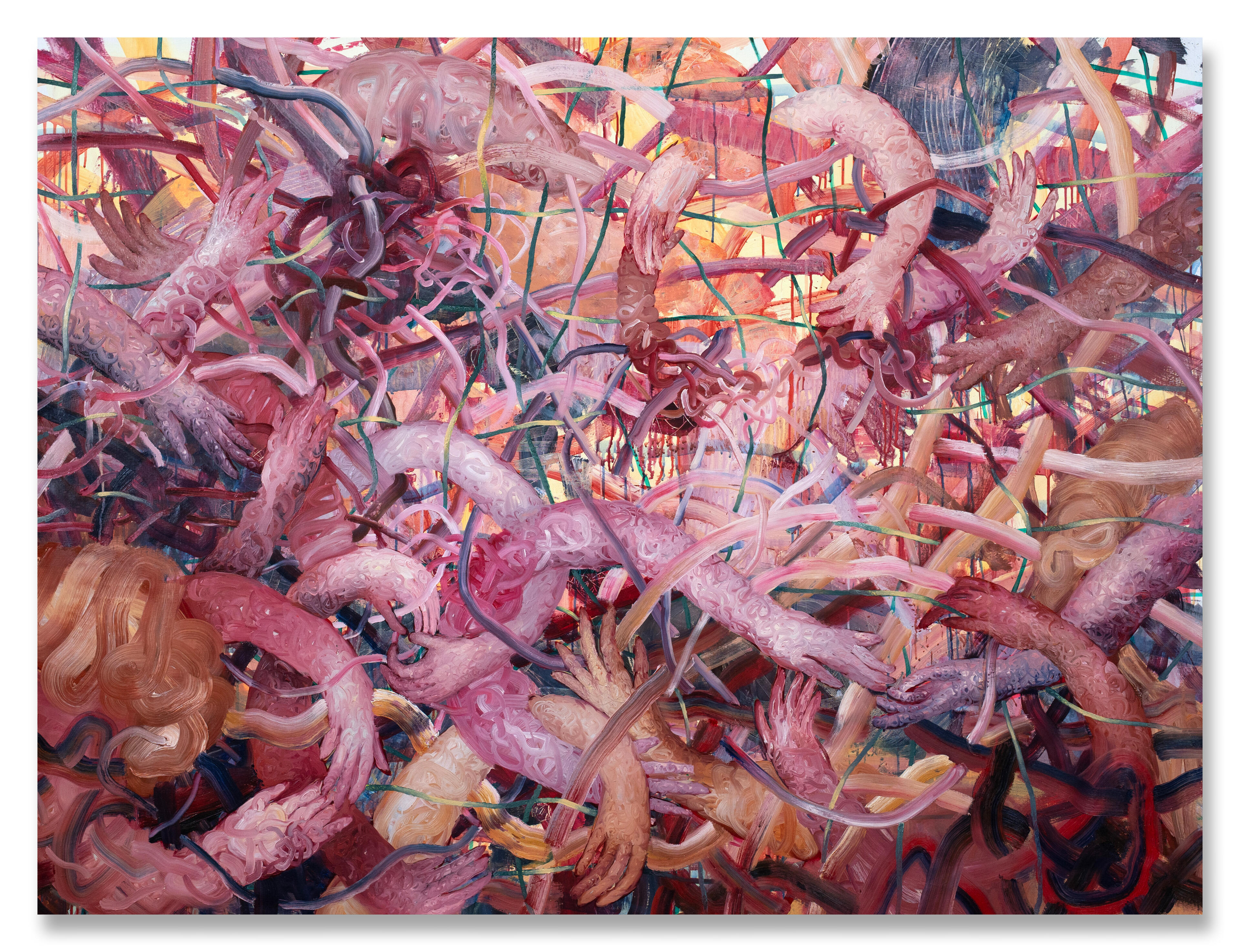 Curled up, Oil and acrylic on canvas, 60 x 78 inches, 2025