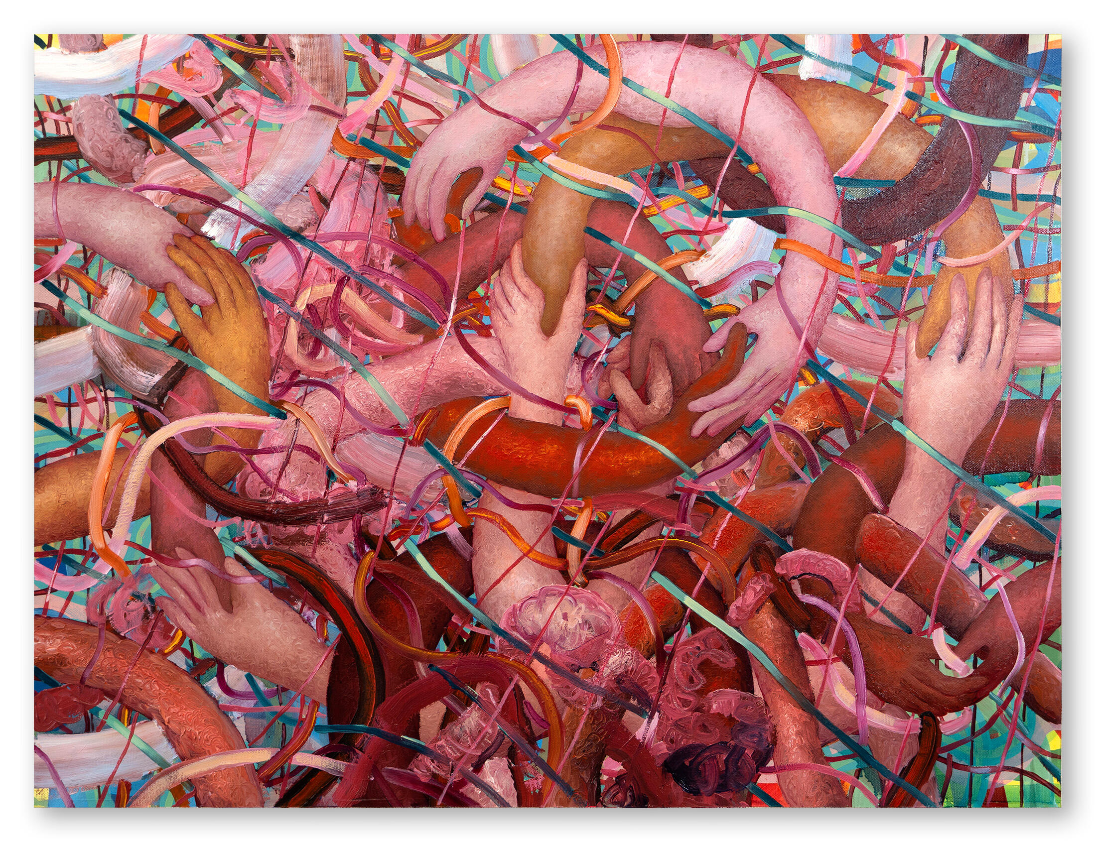 Interlocking and interlocking, Oil and acrylic on canvas, 30 x 40 inches, 2025