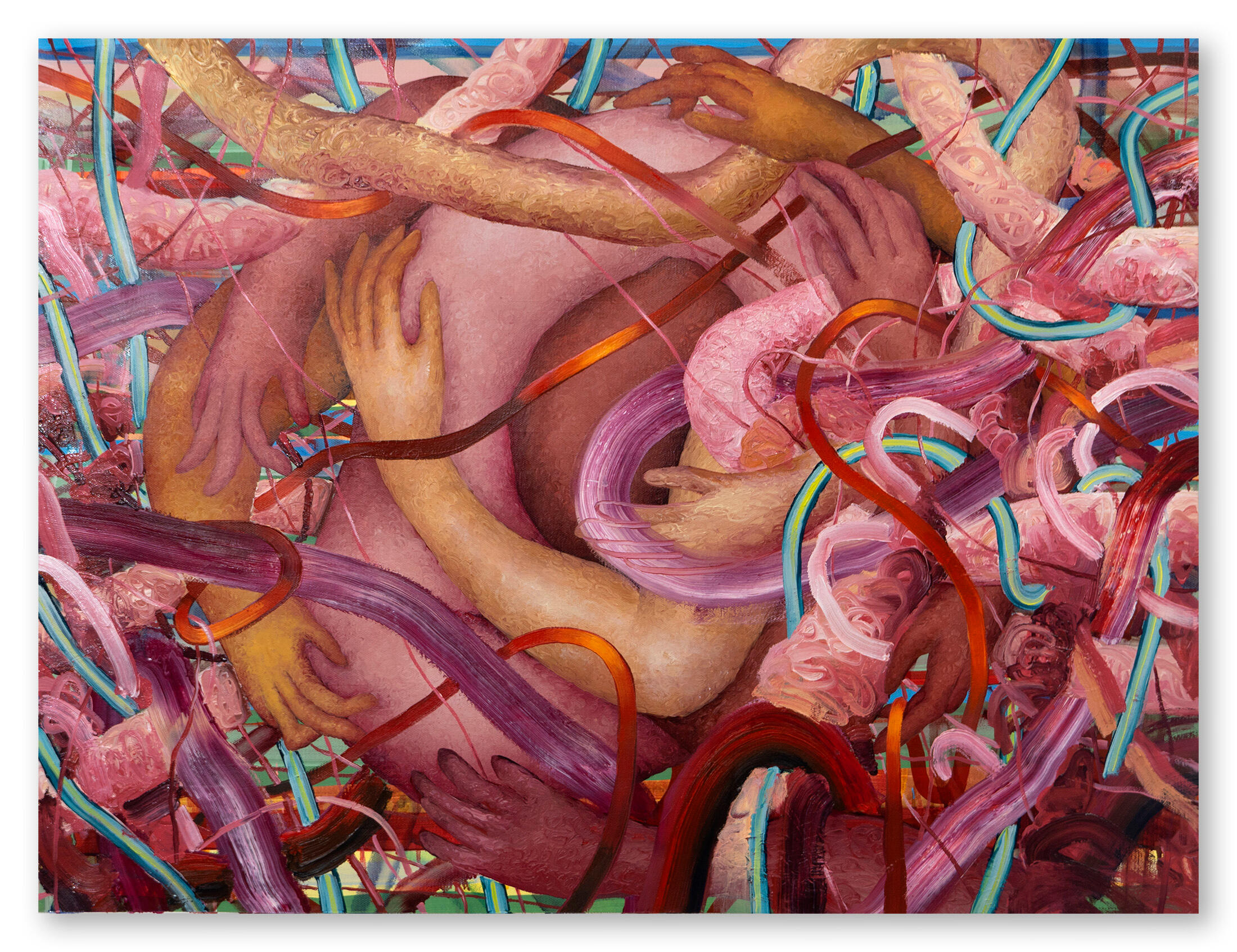 Warmly hugs, Oil and acrylic on canvas, 30 x 40 inches, 2025